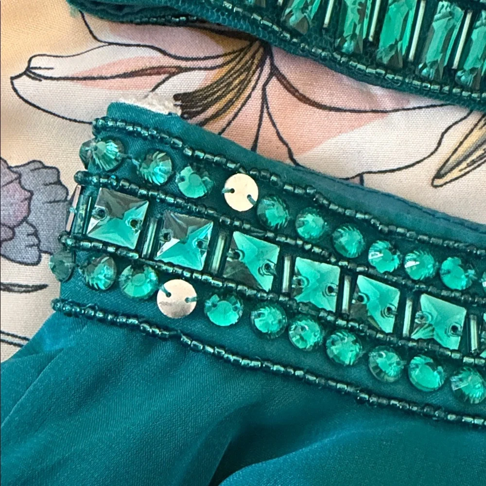 Sherri Hill 2piece teal formal dress w/ beaded top (read description for flaws!) - Picture 3 of 16